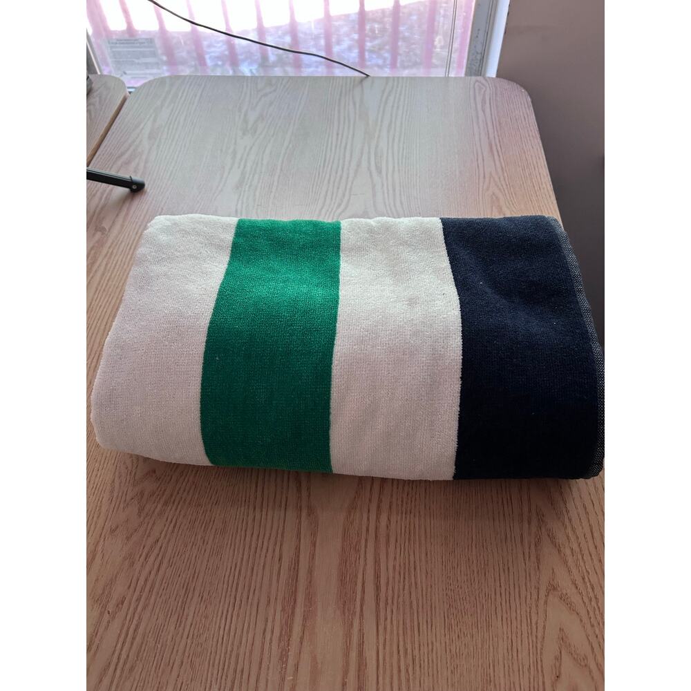 New Chaps Home Large Beach 🏖️ Bath Towel Cotton White Navy Green Yellow 40”x72”